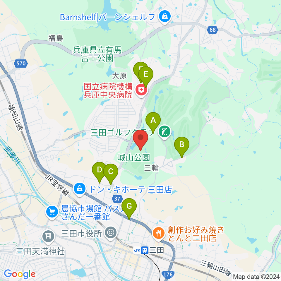 神姫バス城山体育館周辺のカフェ一覧地図