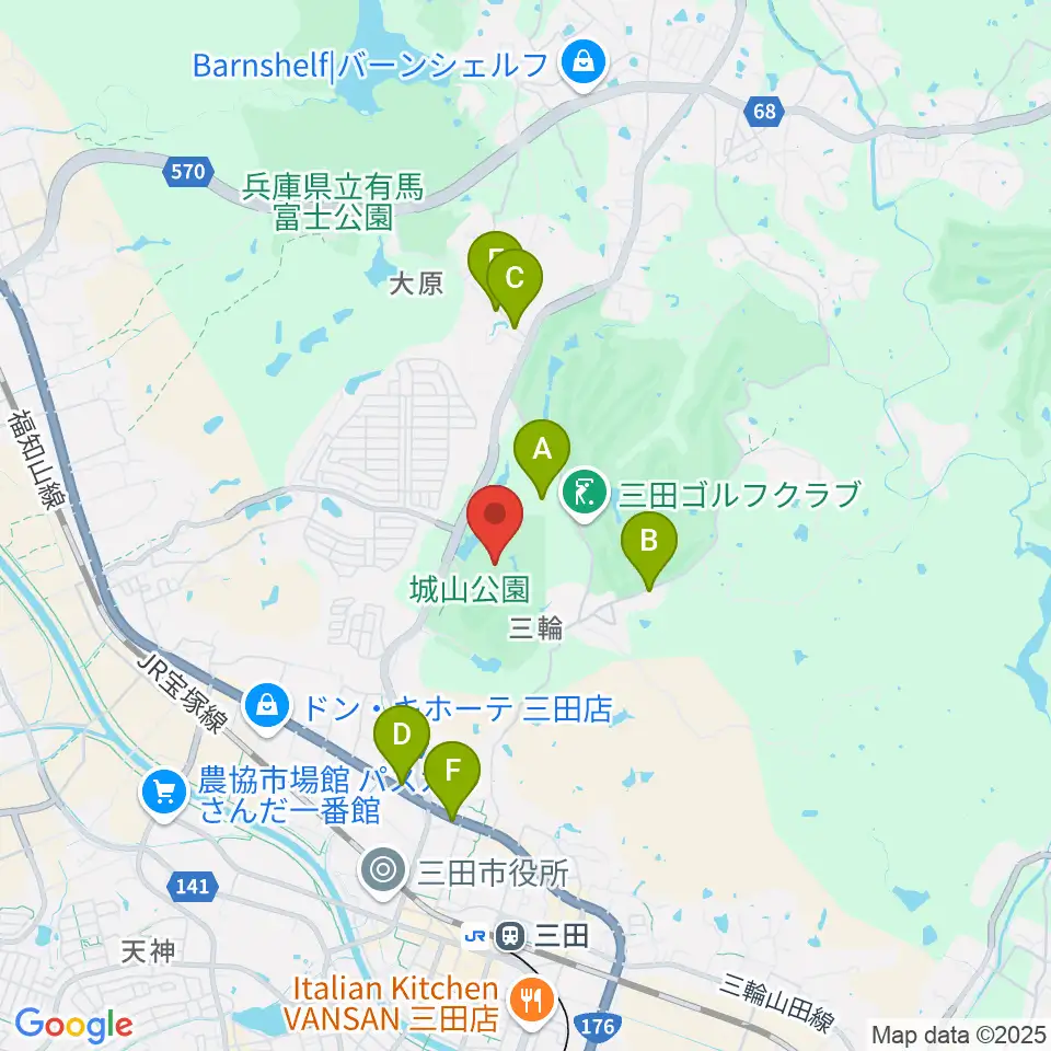 神姫バス城山体育館周辺のカフェ一覧地図