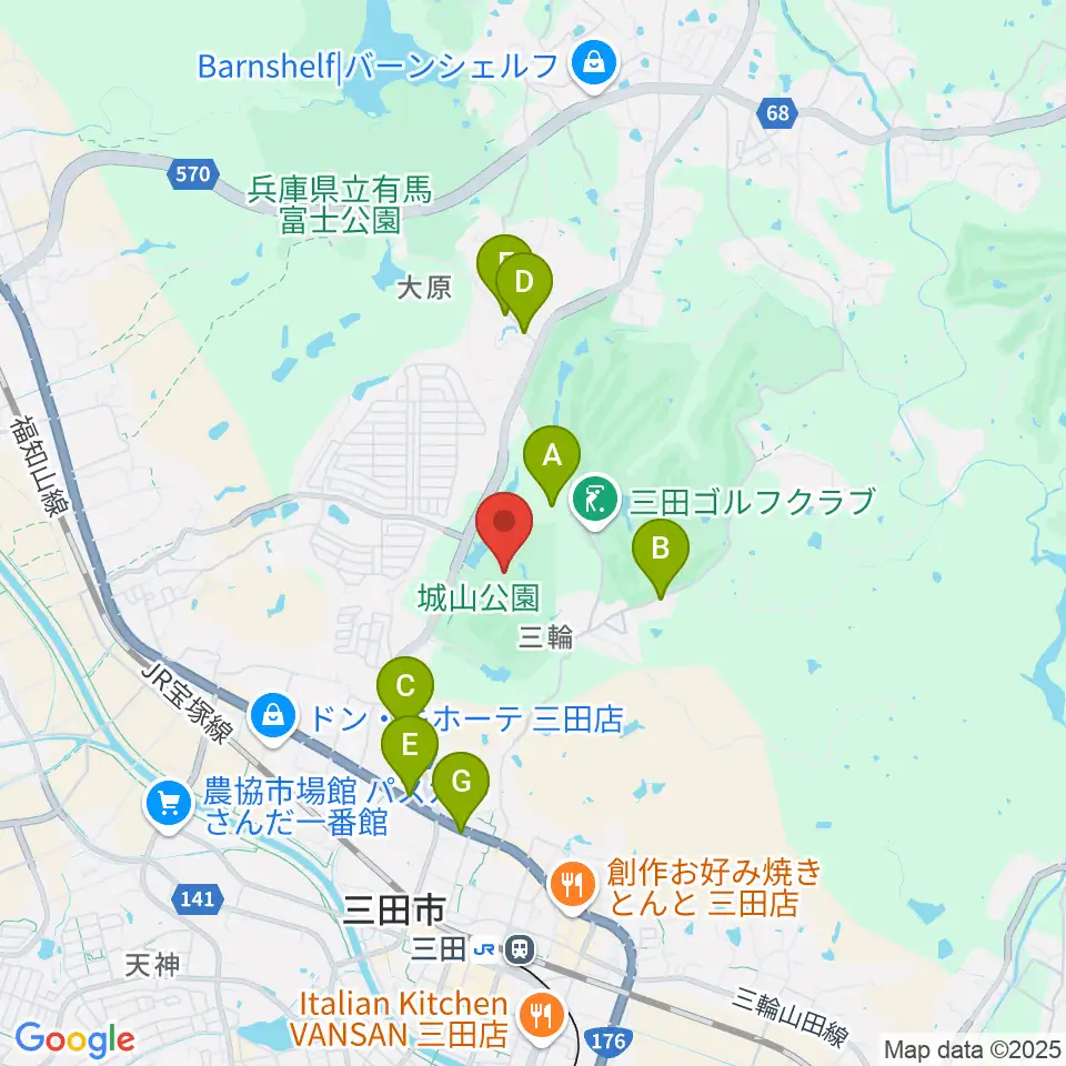神姫バス城山体育館周辺のカフェ一覧地図