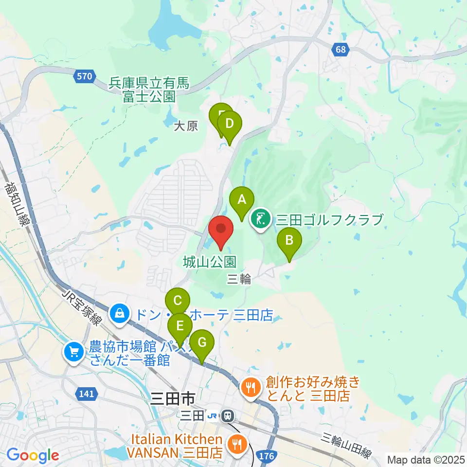 神姫バス城山体育館周辺のカフェ一覧地図