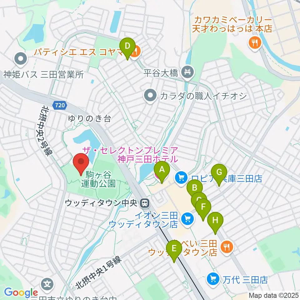 駒ケ谷運動公園体育館周辺のカフェ一覧地図
