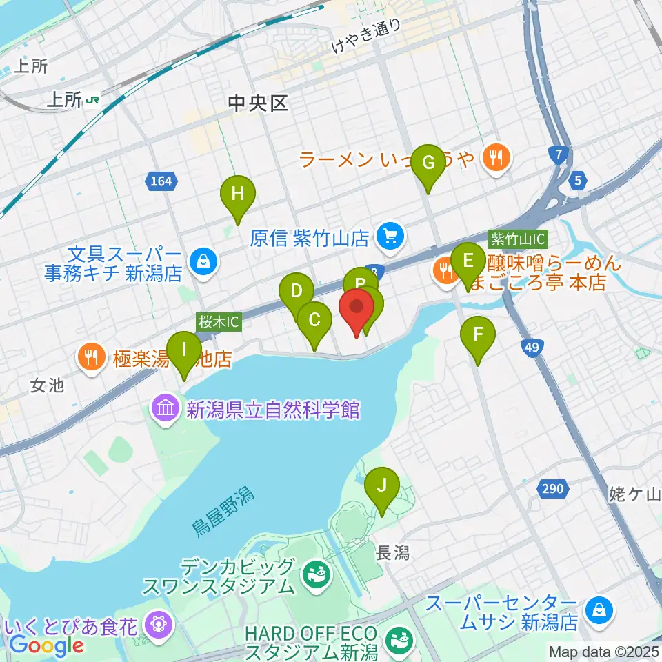 新潟市鳥屋野総合体育館周辺のカフェ一覧地図