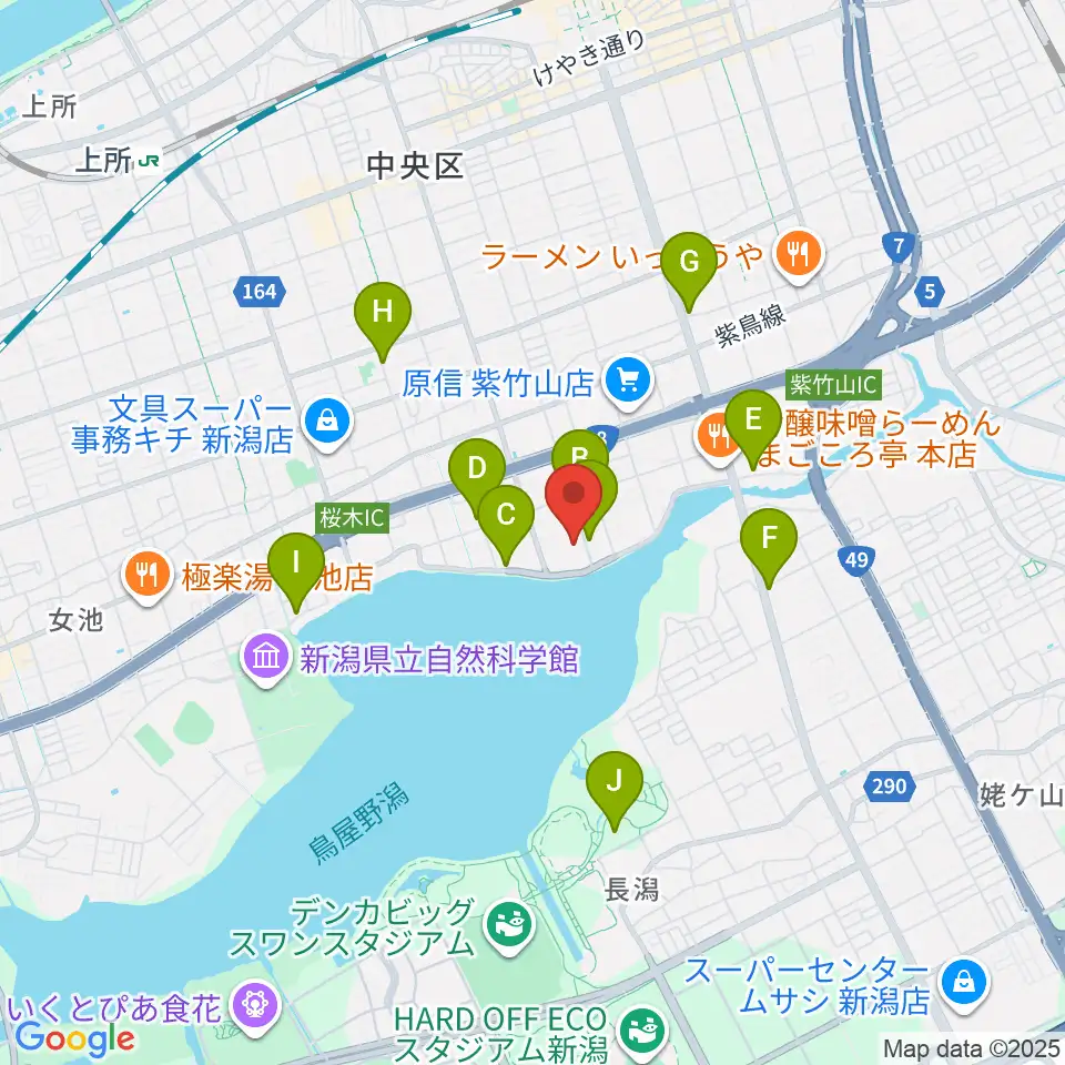 新潟市鳥屋野総合体育館周辺のカフェ一覧地図