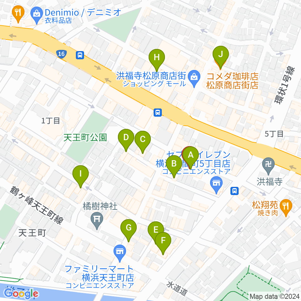 天王町スタジオオリーブ周辺のカフェ一覧地図