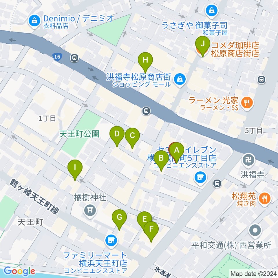 天王町スタジオオリーブ周辺のカフェ一覧地図