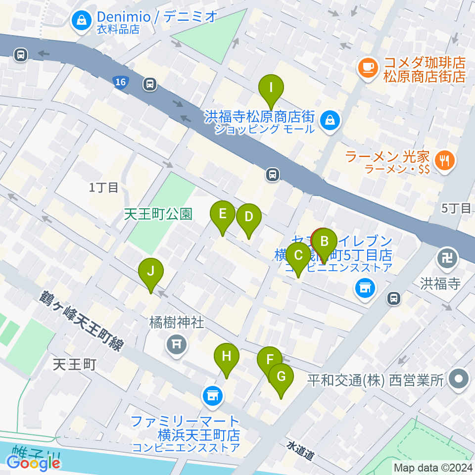 天王町スタジオオリーブ周辺のカフェ一覧地図