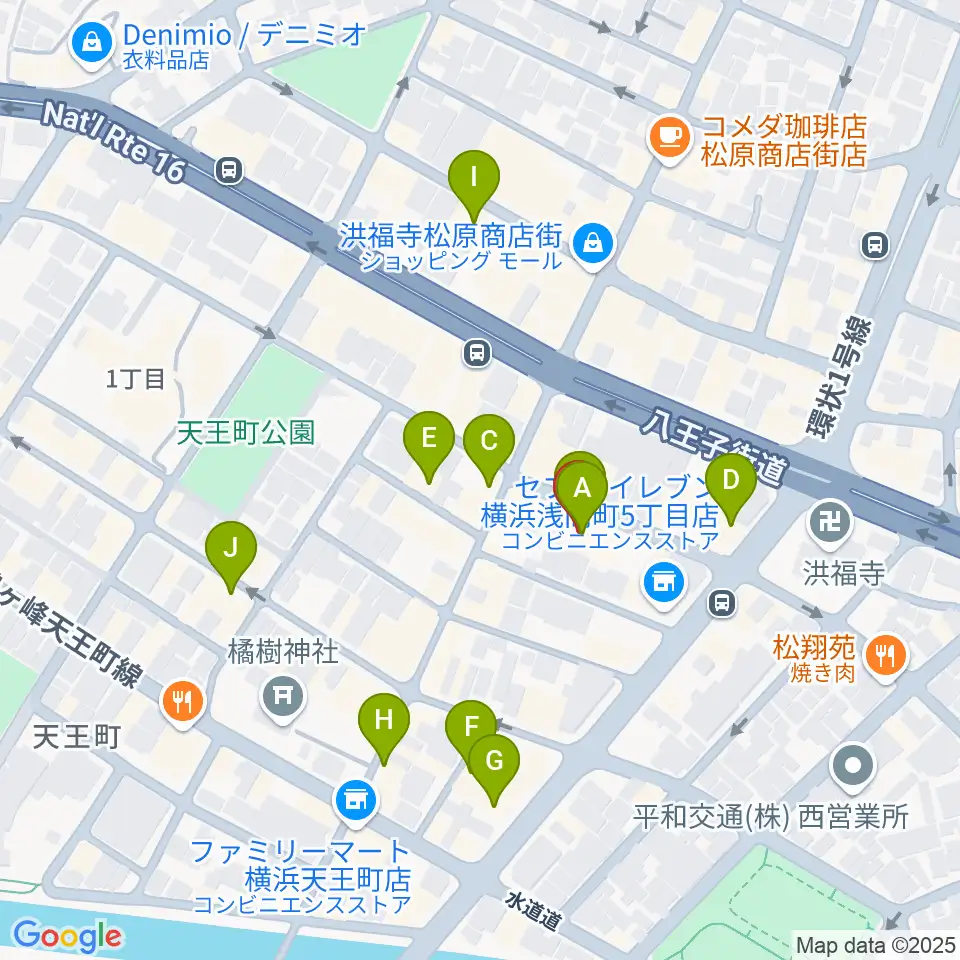 天王町スタジオオリーブ周辺のカフェ一覧地図