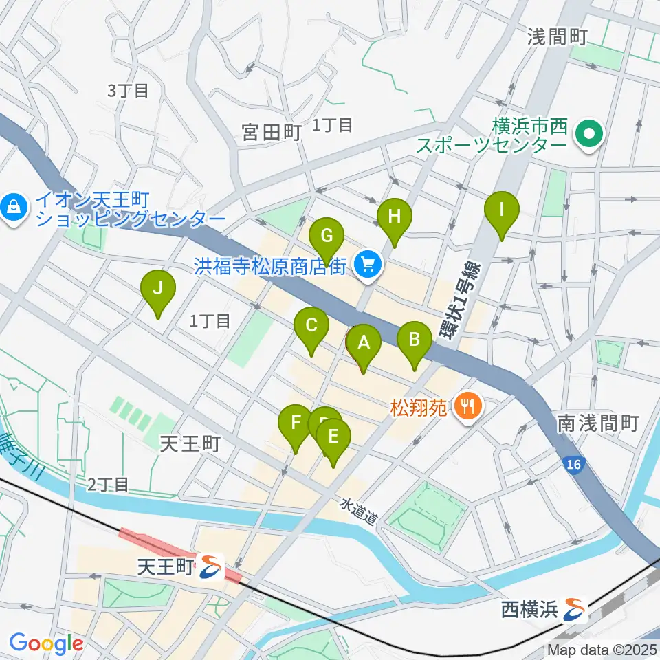 天王町スタジオオリーブ周辺のカフェ一覧地図