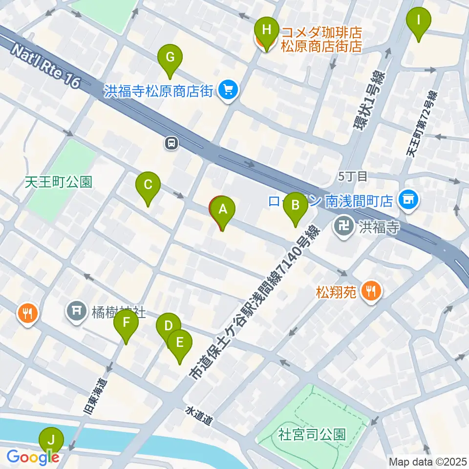 天王町スタジオオリーブ周辺のカフェ一覧地図