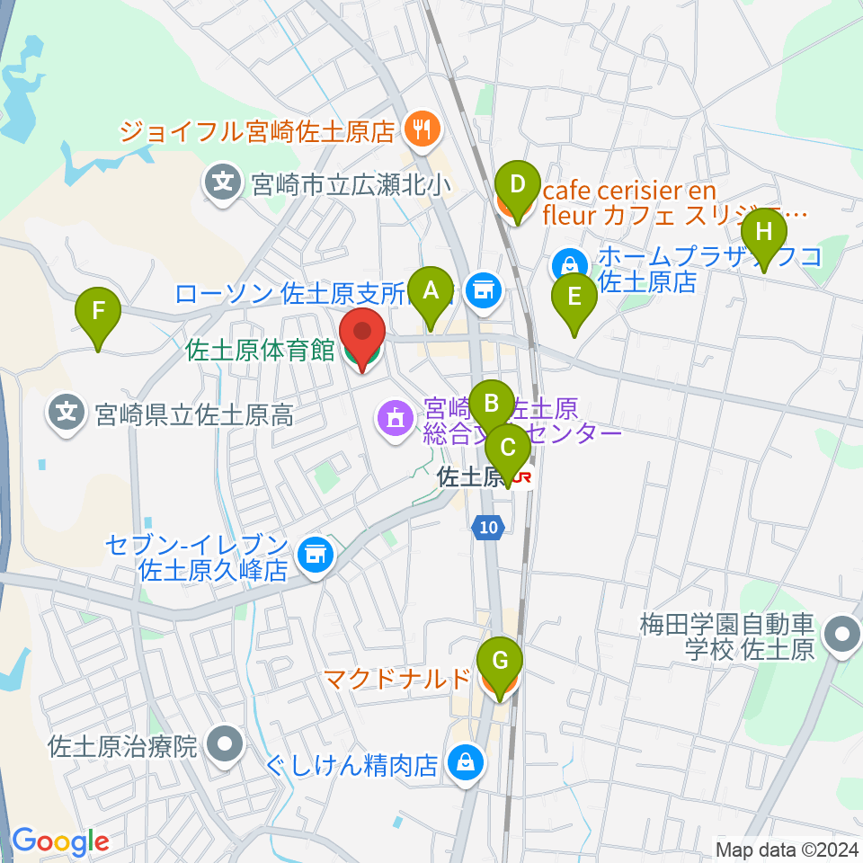 宮崎市佐土原体育館周辺のカフェ一覧地図