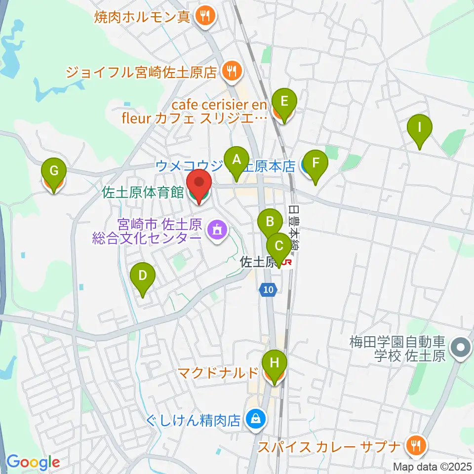 宮崎市佐土原体育館周辺のカフェ一覧地図