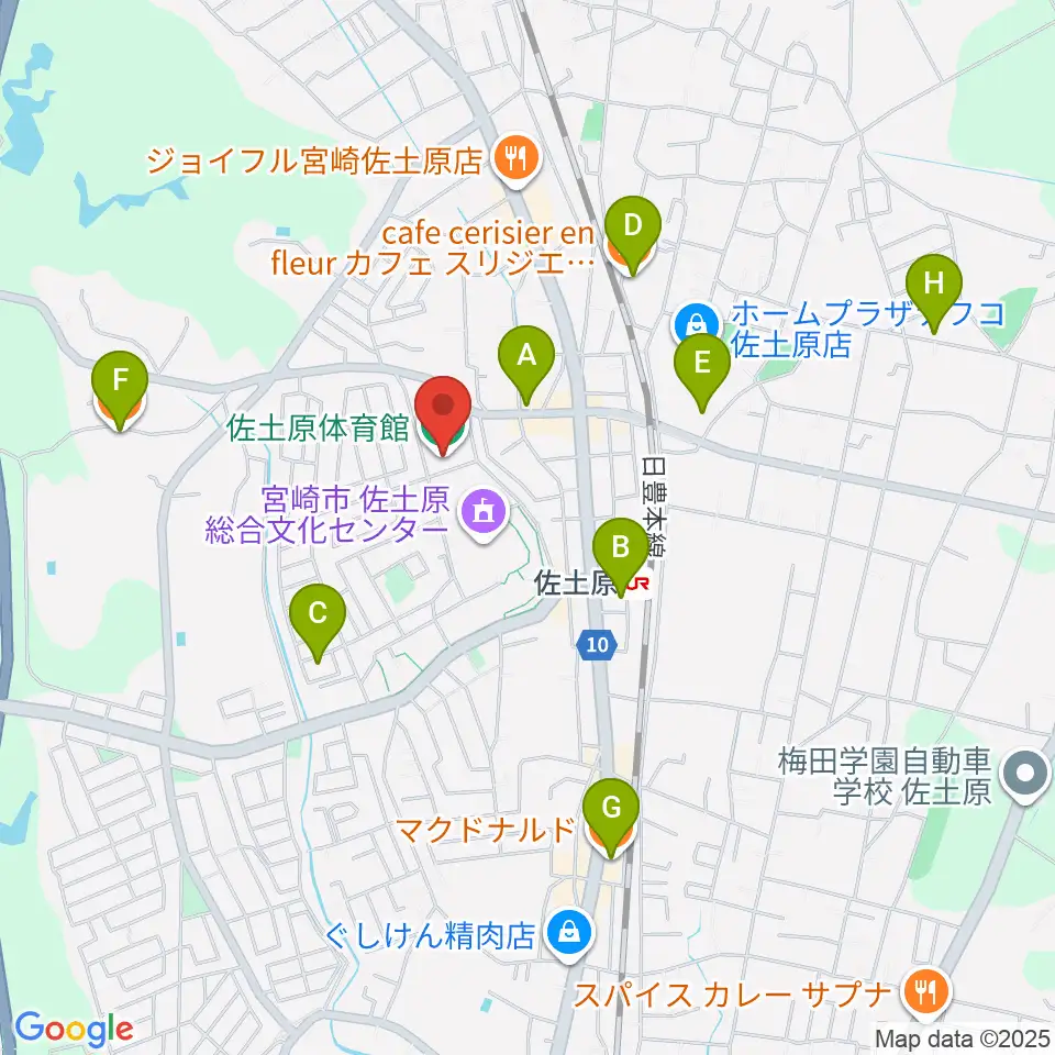 宮崎市佐土原体育館周辺のカフェ一覧地図