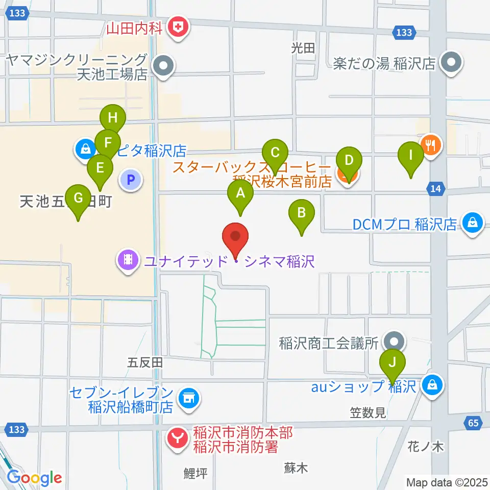 尾西信金いなざわアリーナ周辺のカフェ一覧地図
