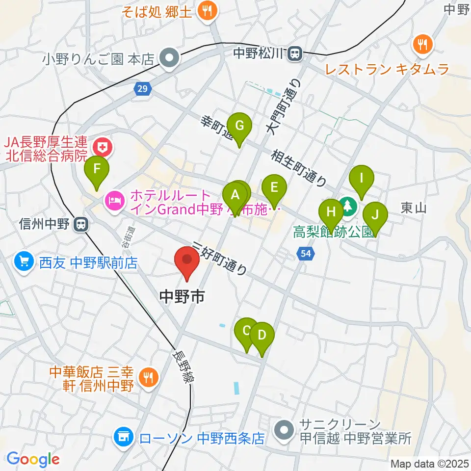 中野市市民会館 ソソラホール周辺のカフェ一覧地図