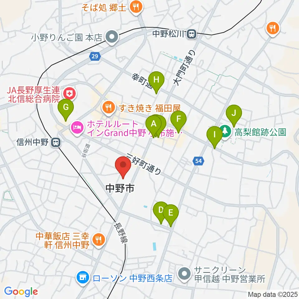 中野市市民会館 ソソラホール周辺のカフェ一覧地図