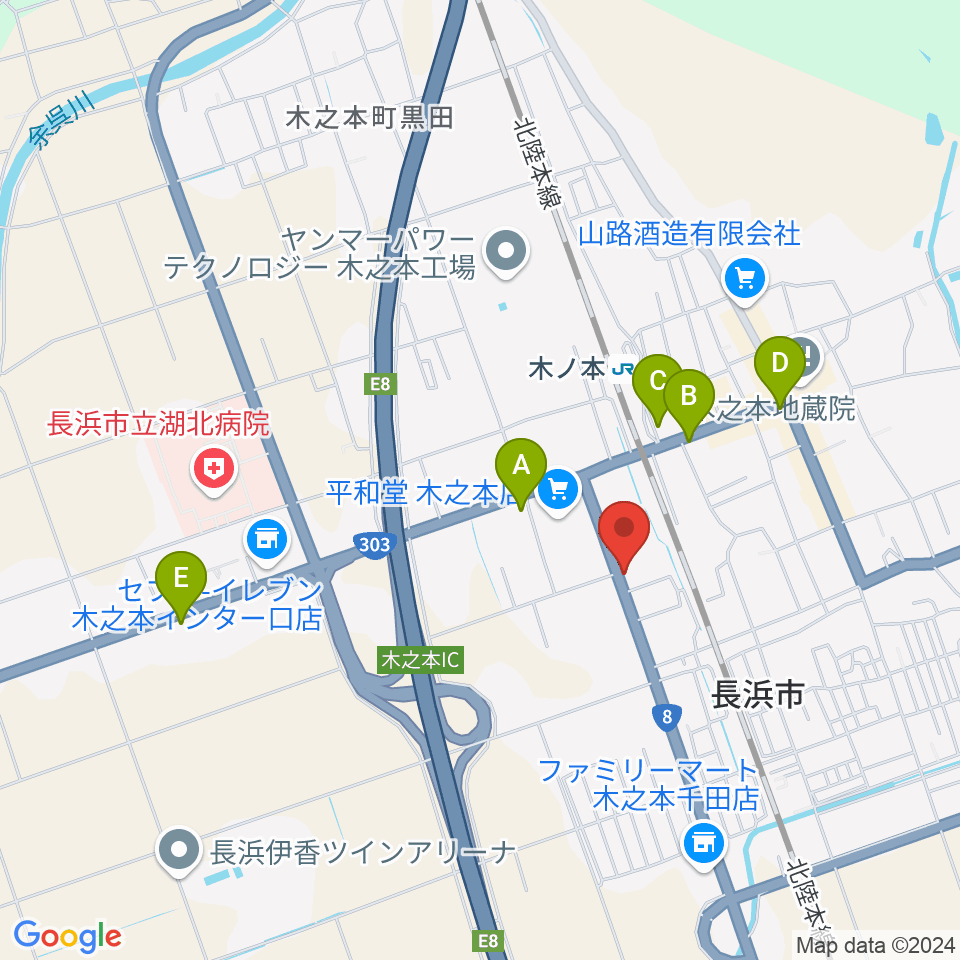 木之本スティックホール周辺のカフェ一覧地図