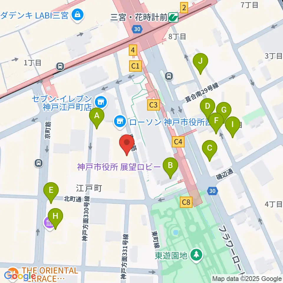 神戸市立中央区文化センター周辺のカフェ一覧地図