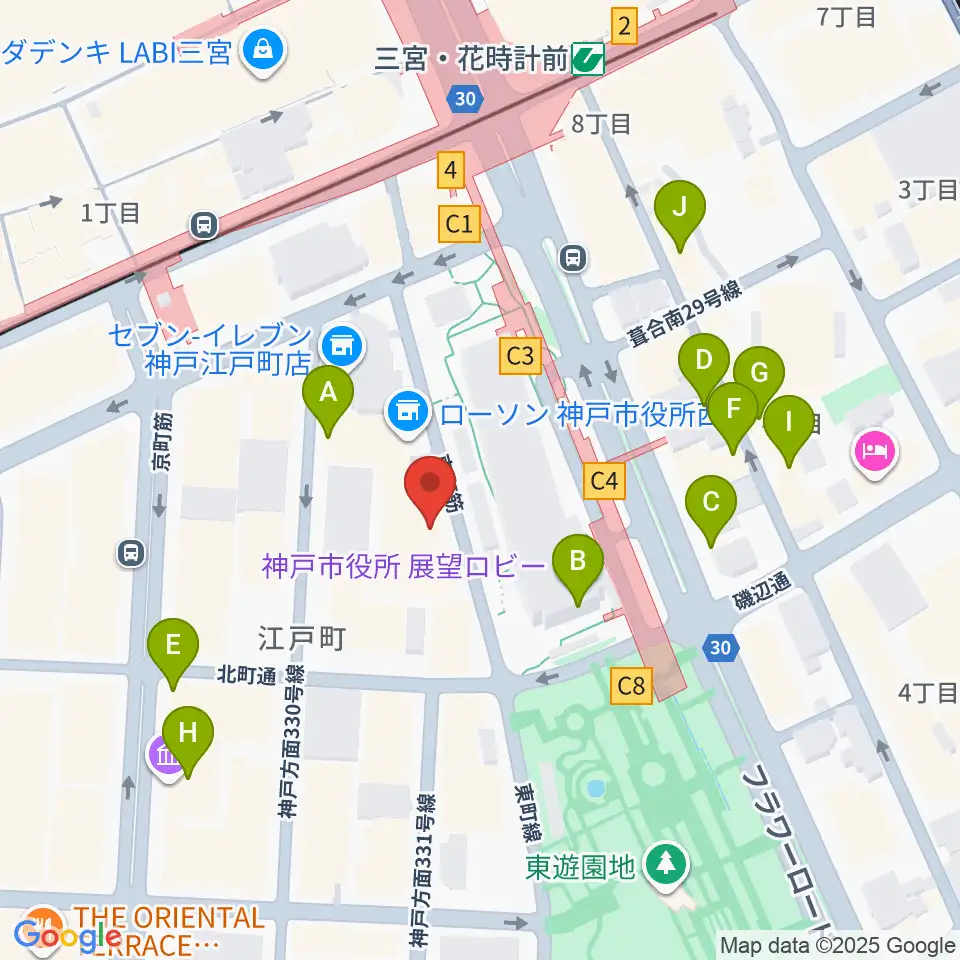 神戸市立中央区文化センター周辺のカフェ一覧地図