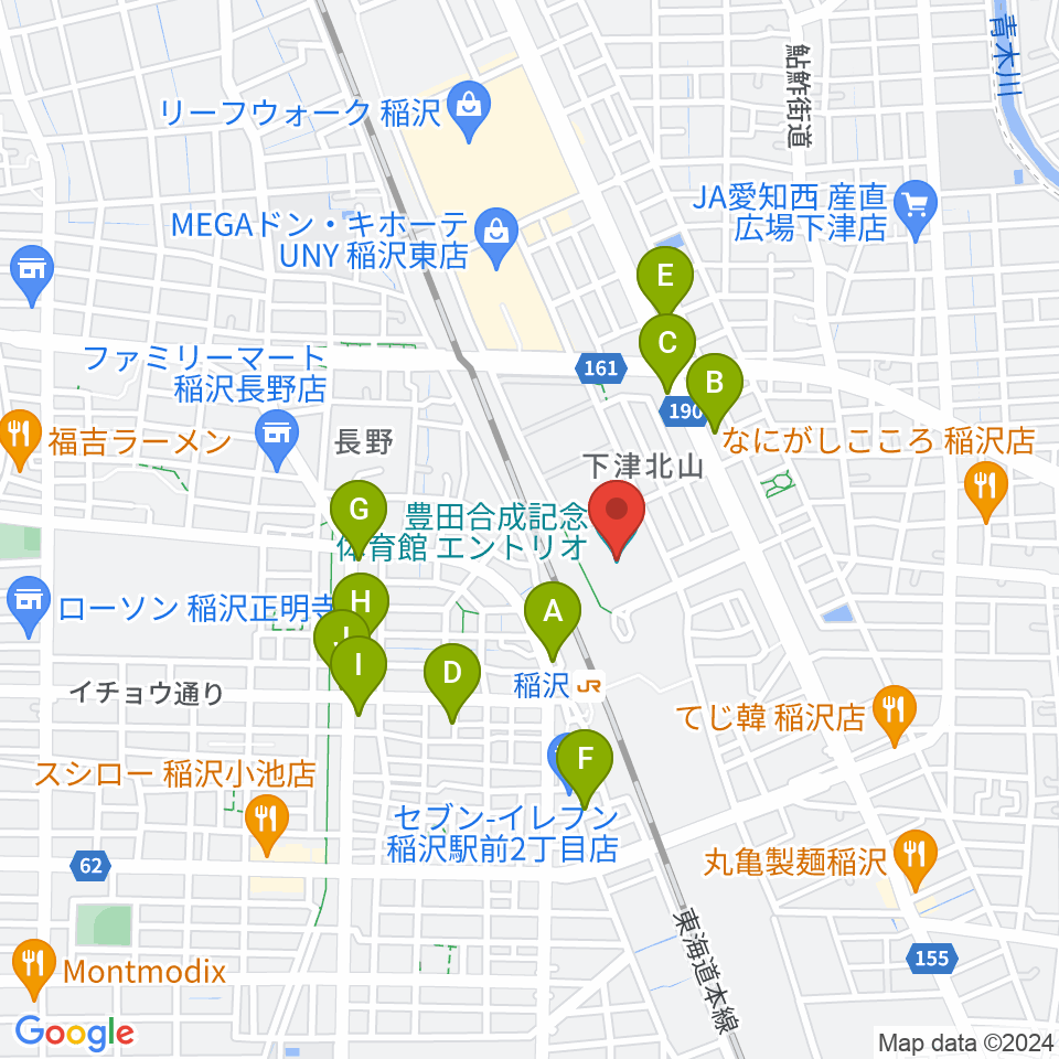 豊田合成記念体育館エントリオ周辺のカフェ一覧地図