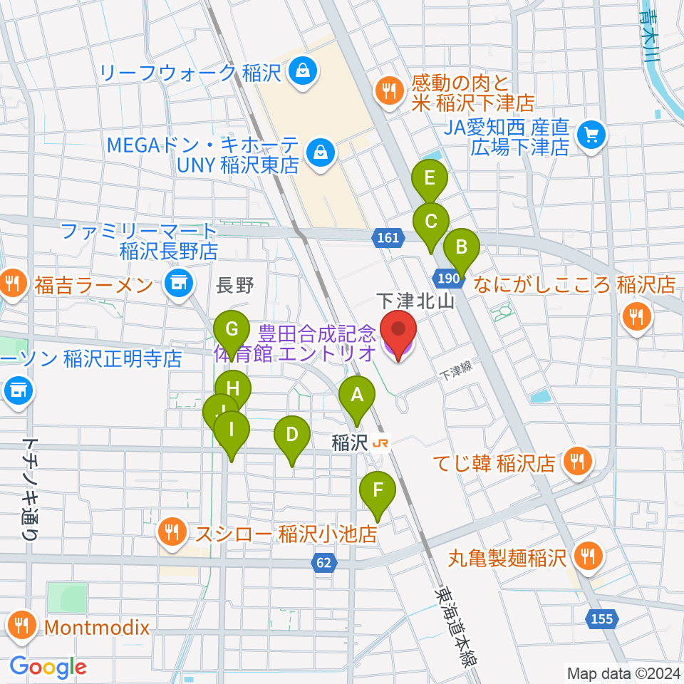 豊田合成記念体育館エントリオ周辺のカフェ一覧地図