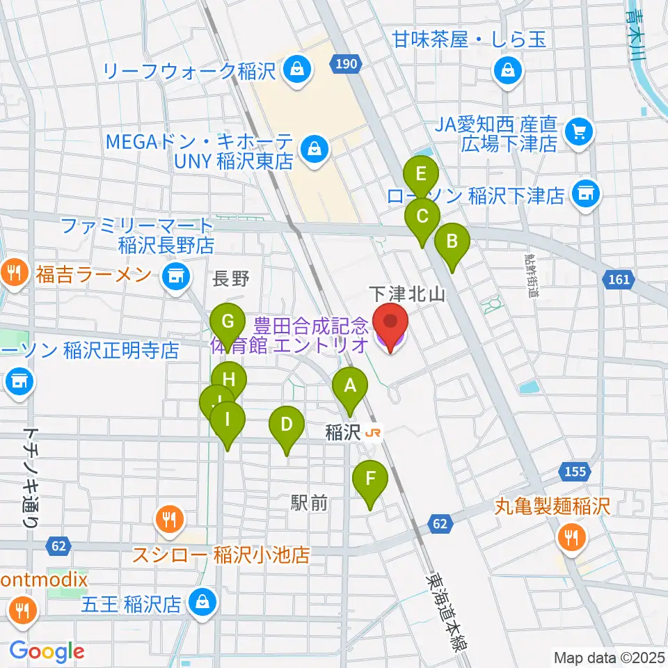 豊田合成記念体育館エントリオ周辺のカフェ一覧地図