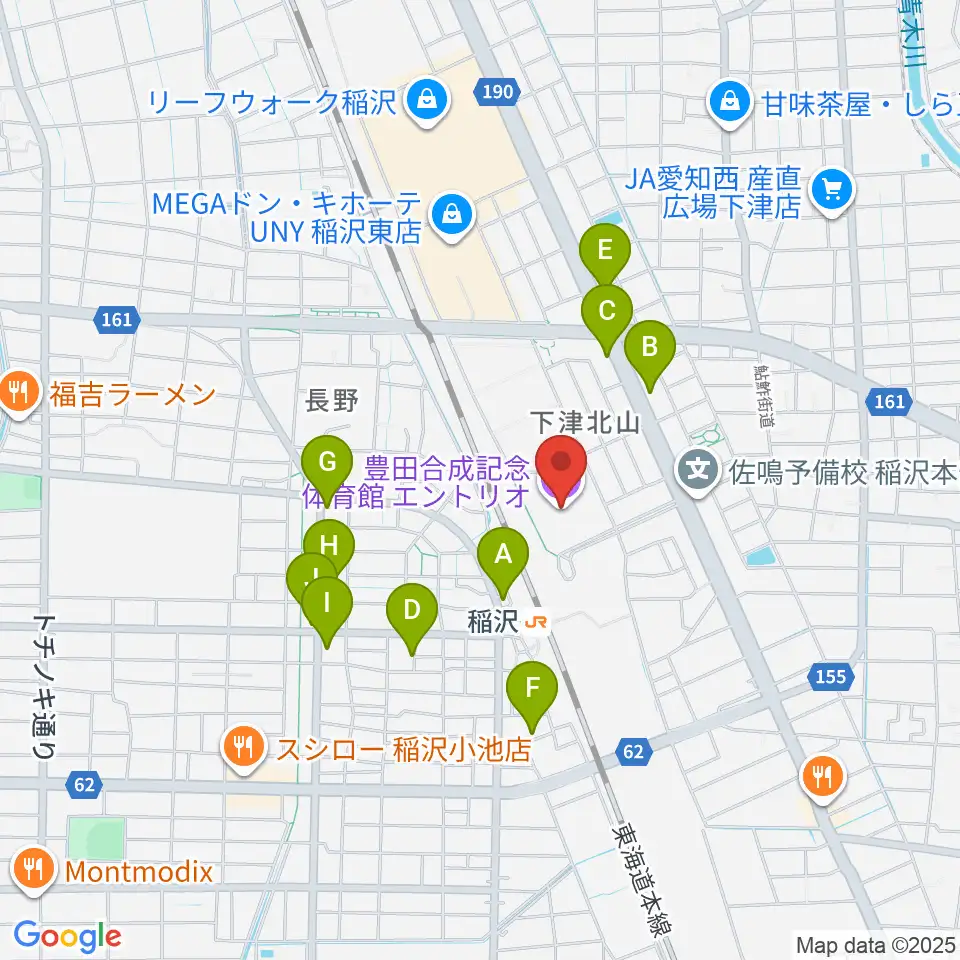 豊田合成記念体育館エントリオ周辺のカフェ一覧地図