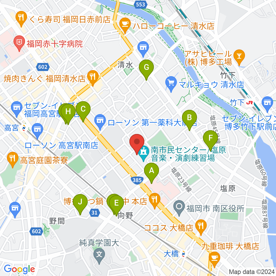 塩原音楽・演劇練習場周辺のカフェ一覧地図