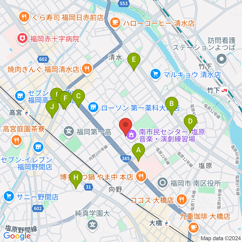 塩原音楽・演劇練習場周辺のカフェ一覧地図