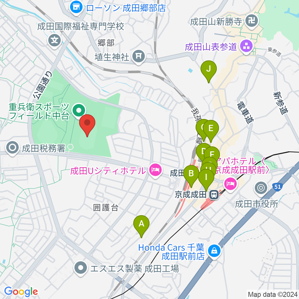 重兵衛スポーツフィールド中台陸上競技場周辺のカフェ一覧地図