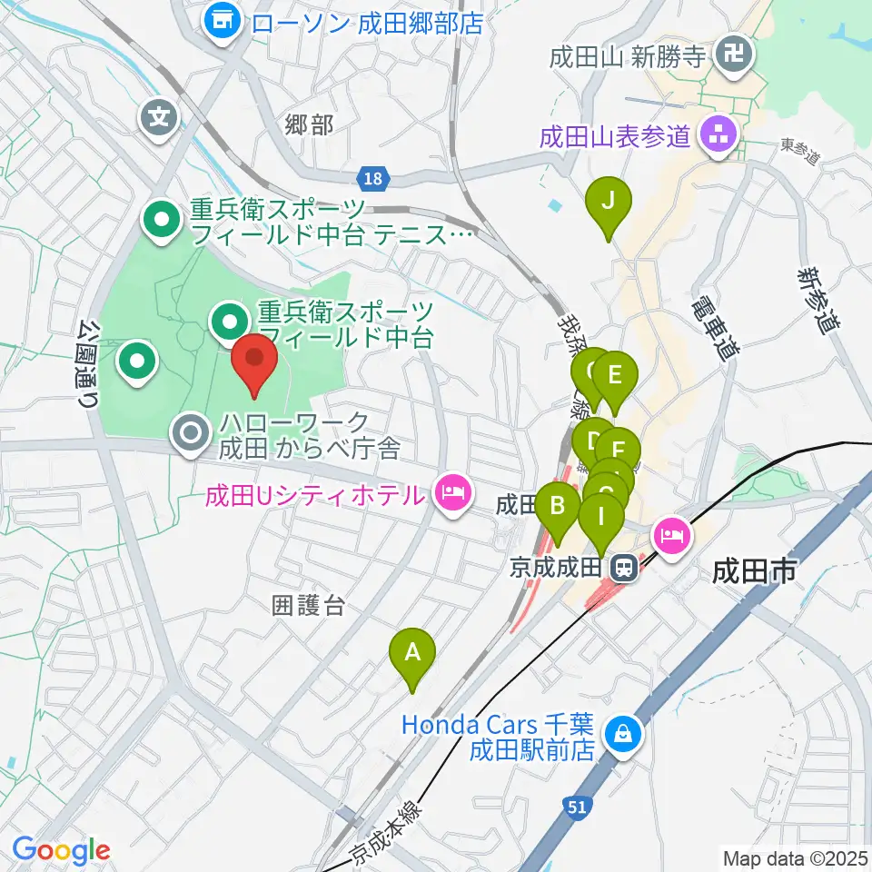 重兵衛スポーツフィールド中台陸上競技場周辺のカフェ一覧地図