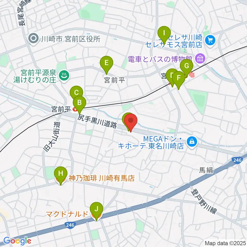 クラウドナインスタジオ 宮前平店周辺のカフェ一覧地図