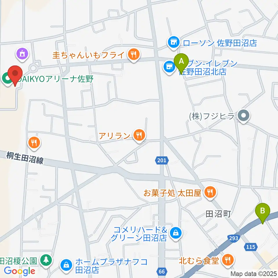 DAIKYOアリーナ佐野周辺のカフェ一覧地図