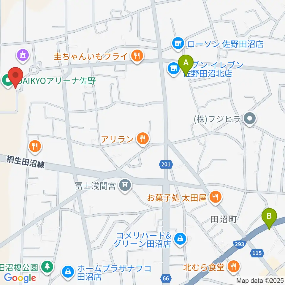 DAIKYOアリーナ佐野周辺のカフェ一覧地図