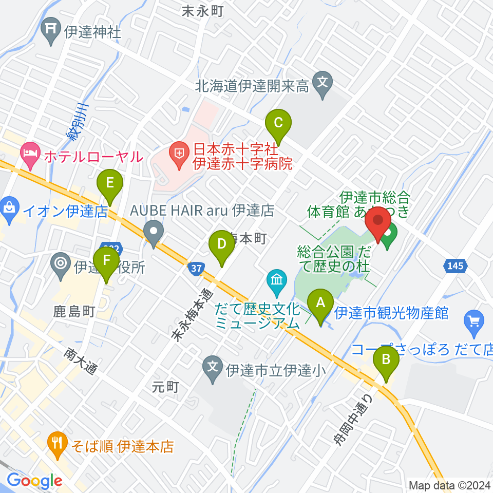 伊達市総合体育館あかつき周辺のカフェ一覧地図