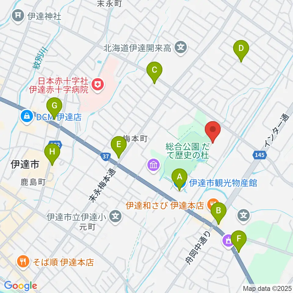 伊達市温水プール・トレーニング室周辺のカフェ一覧地図