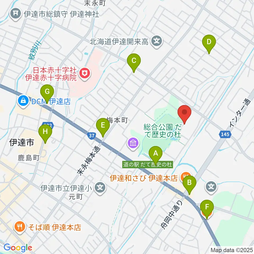 伊達市温水プール・トレーニング室周辺のカフェ一覧地図