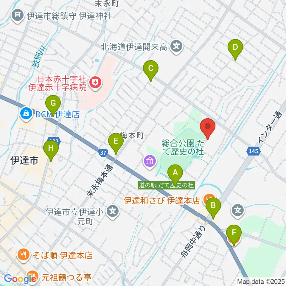 伊達市温水プール・トレーニング室周辺のカフェ一覧地図