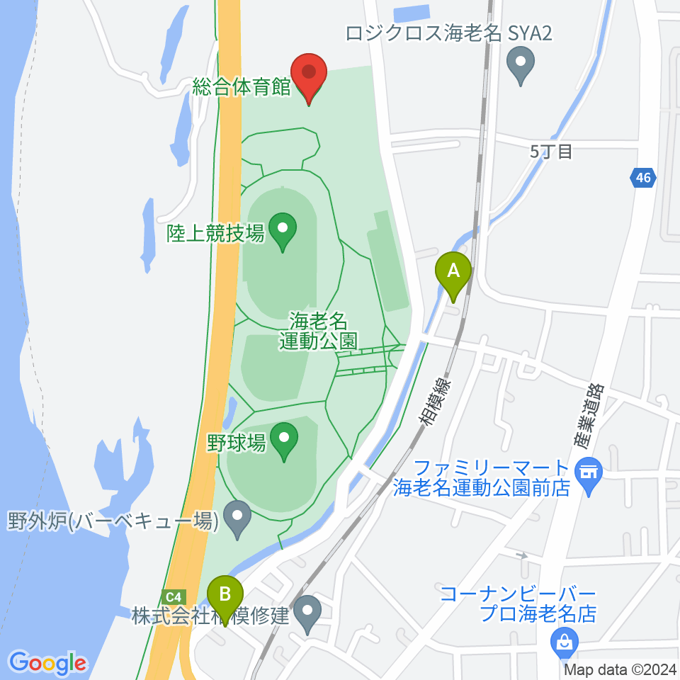 海老名運動公園総合体育館周辺のカフェ一覧地図
