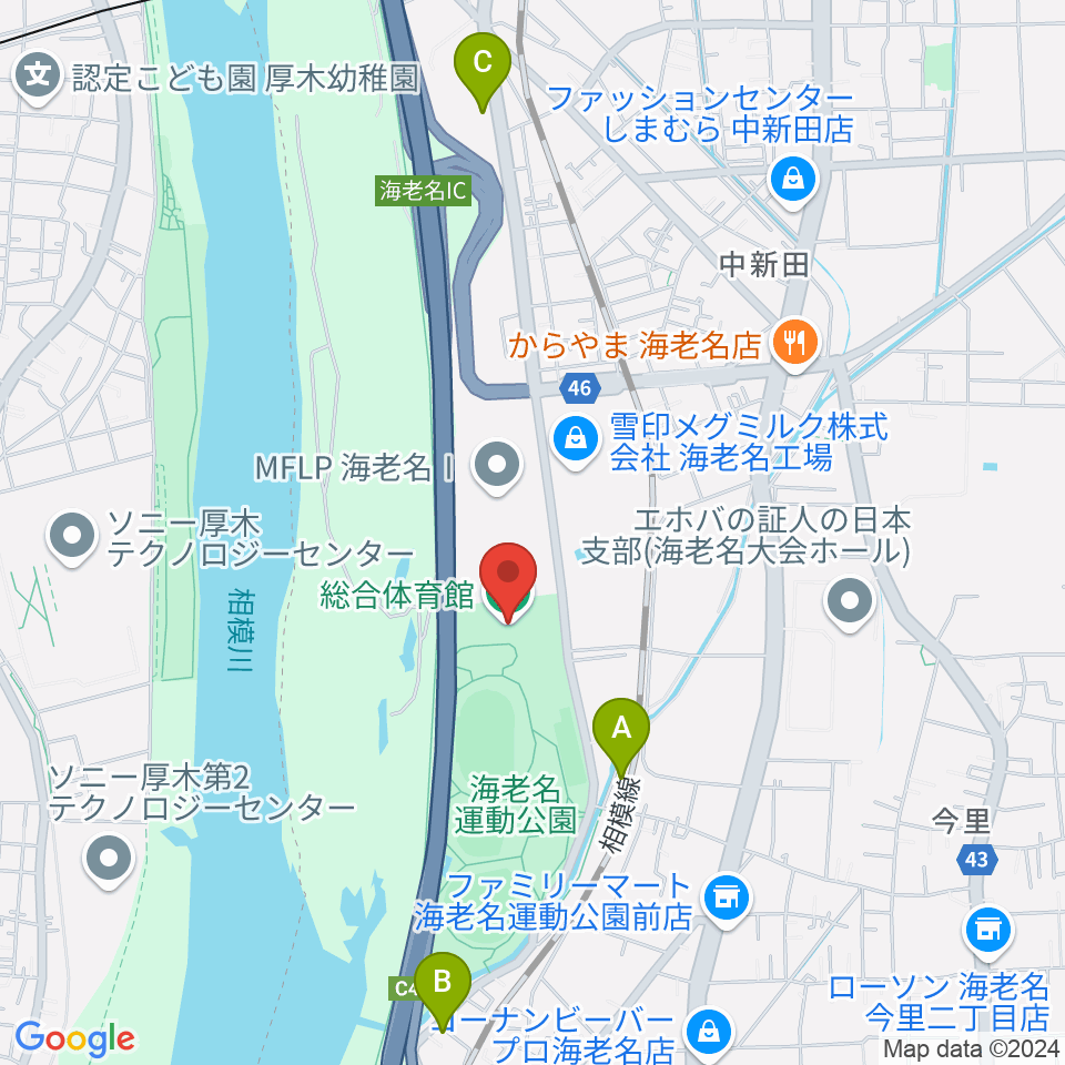 海老名運動公園総合体育館周辺のカフェ一覧地図