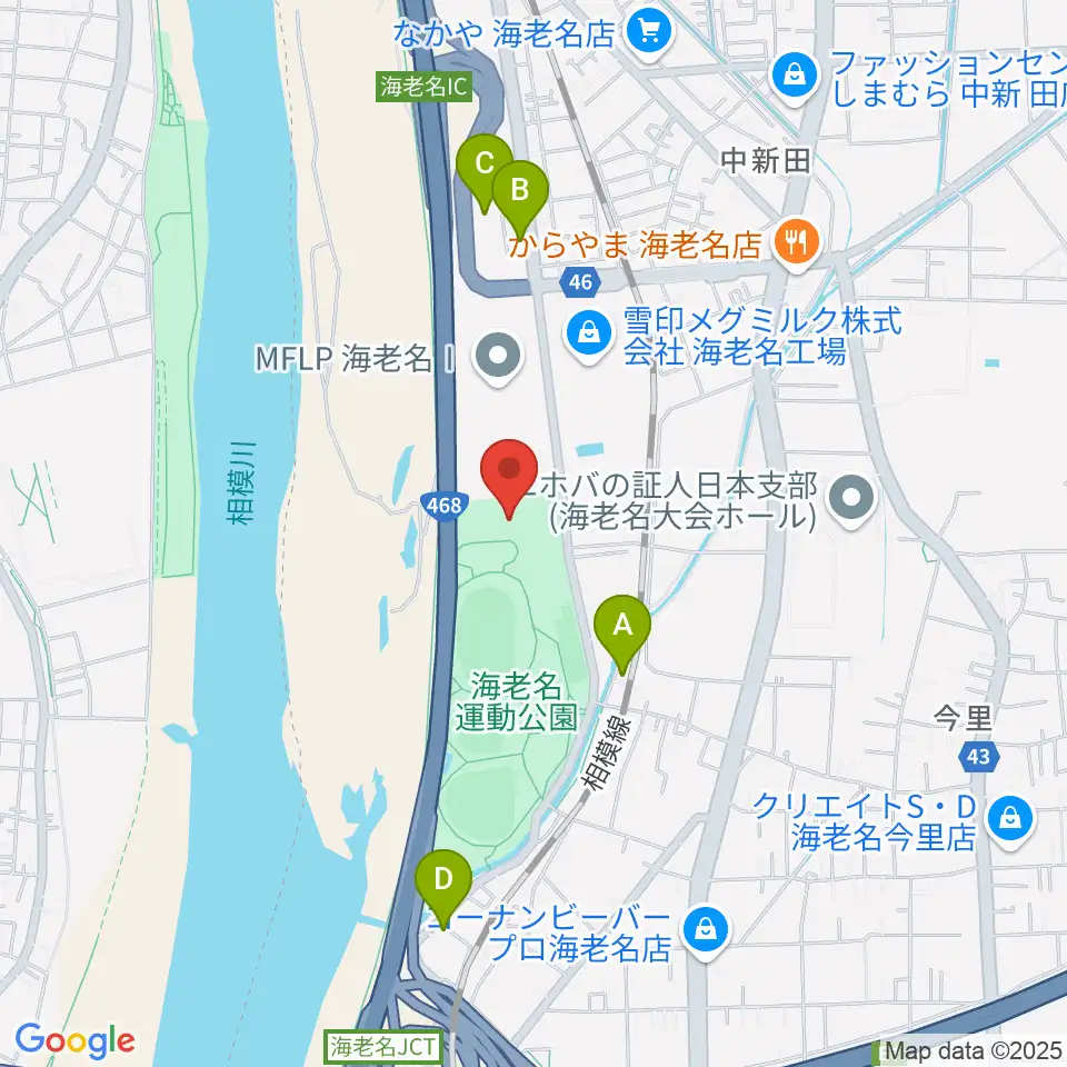 海老名運動公園総合体育館周辺のカフェ一覧地図
