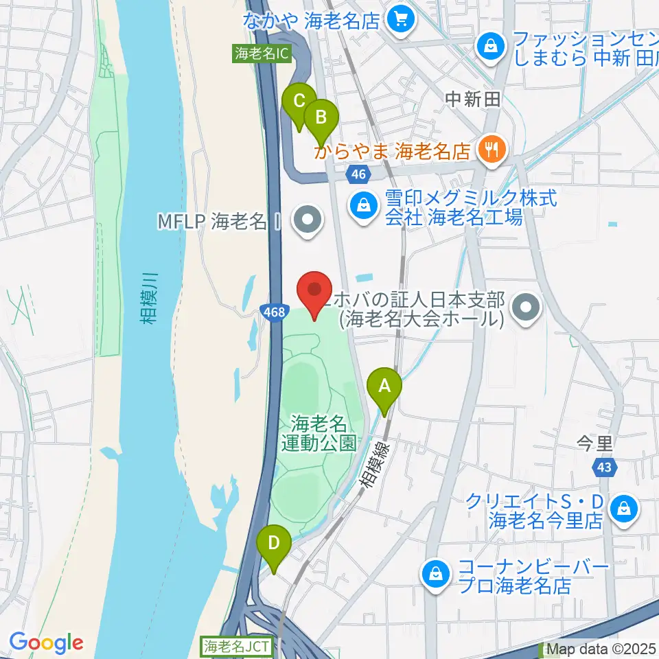 海老名運動公園総合体育館周辺のカフェ一覧地図