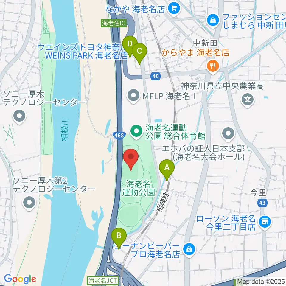 海老名運動公園陸上競技場周辺のカフェ一覧地図