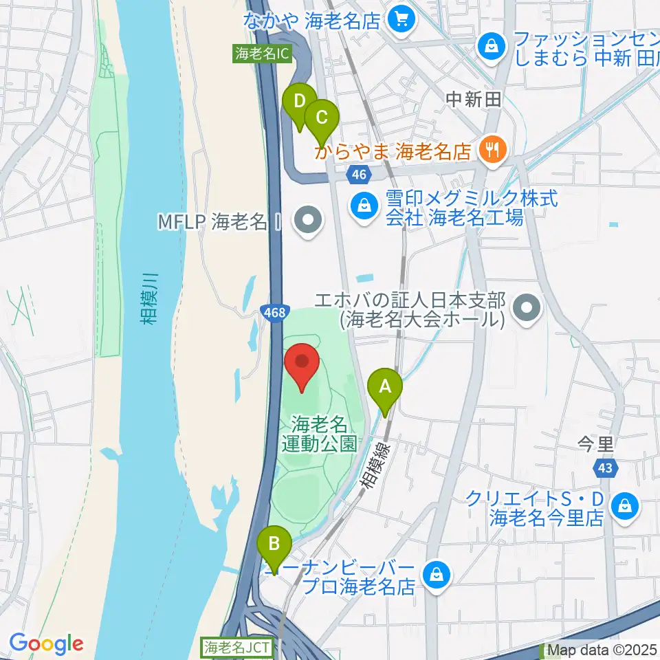 海老名運動公園陸上競技場周辺のカフェ一覧地図