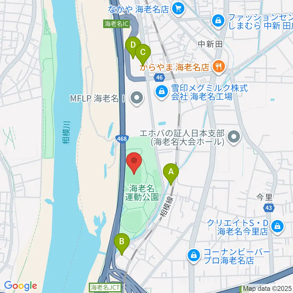 海老名運動公園陸上競技場周辺のカフェ一覧地図
