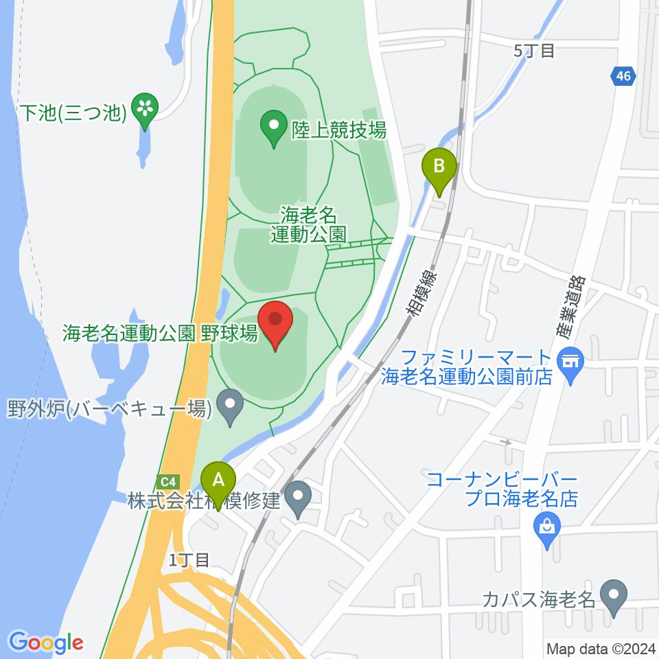 海老名運動公園野球場周辺のカフェ一覧地図