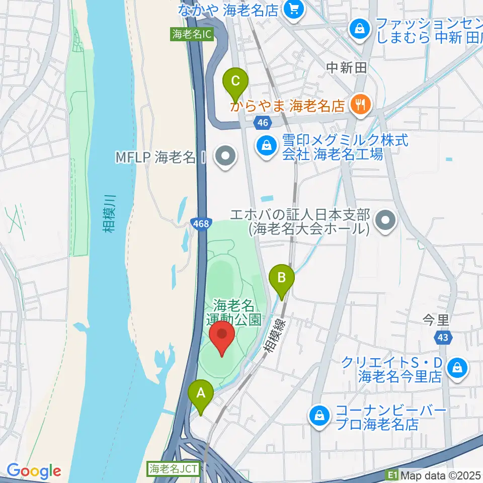 海老名運動公園野球場周辺のカフェ一覧地図