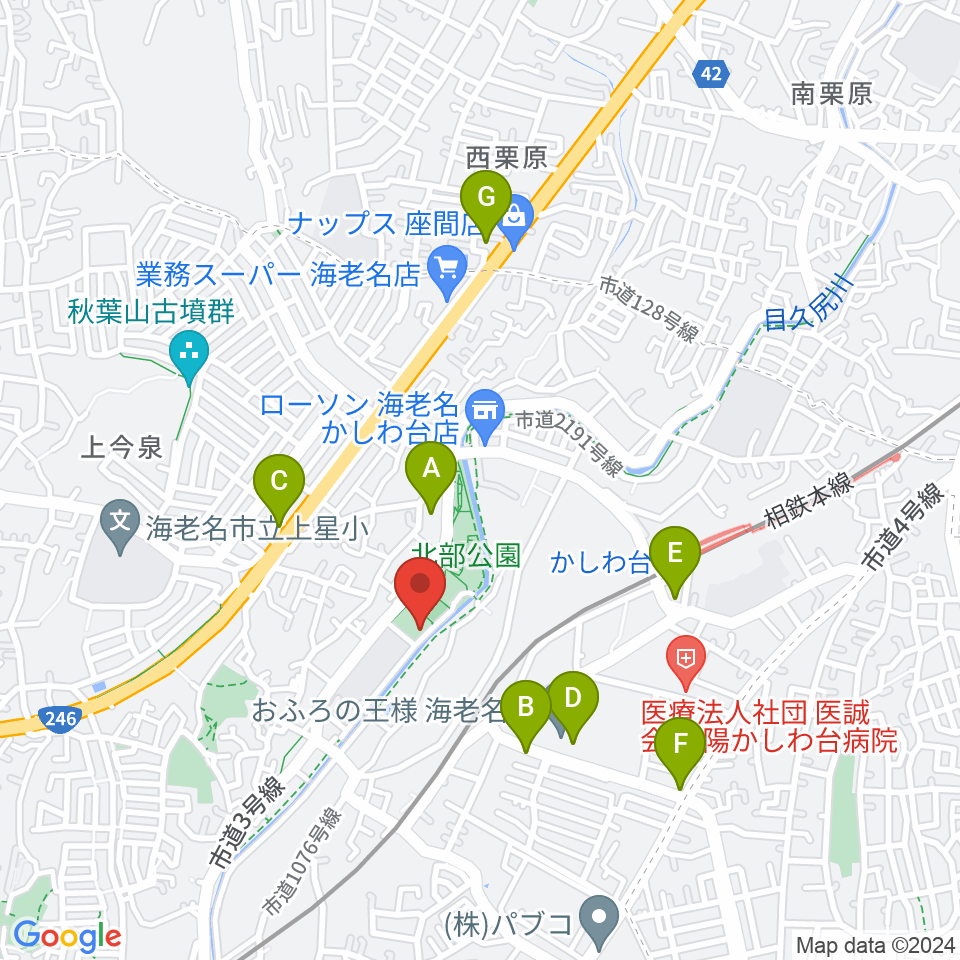 海老名市北部公園体育館周辺のカフェ一覧地図