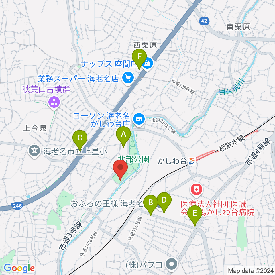 海老名市北部公園体育館周辺のカフェ一覧地図