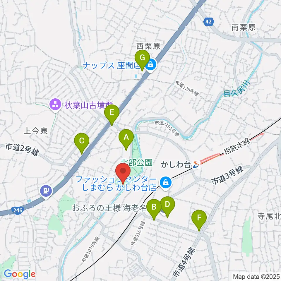 海老名市北部公園体育館周辺のカフェ一覧地図
