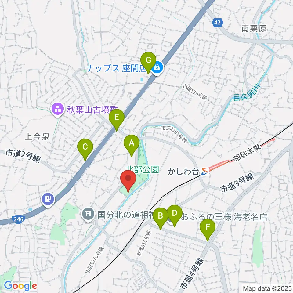 海老名市北部公園体育館周辺のカフェ一覧地図